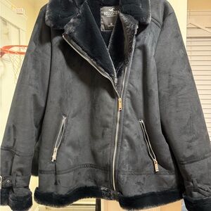 Hollister Charcoal Faux Fur Coat